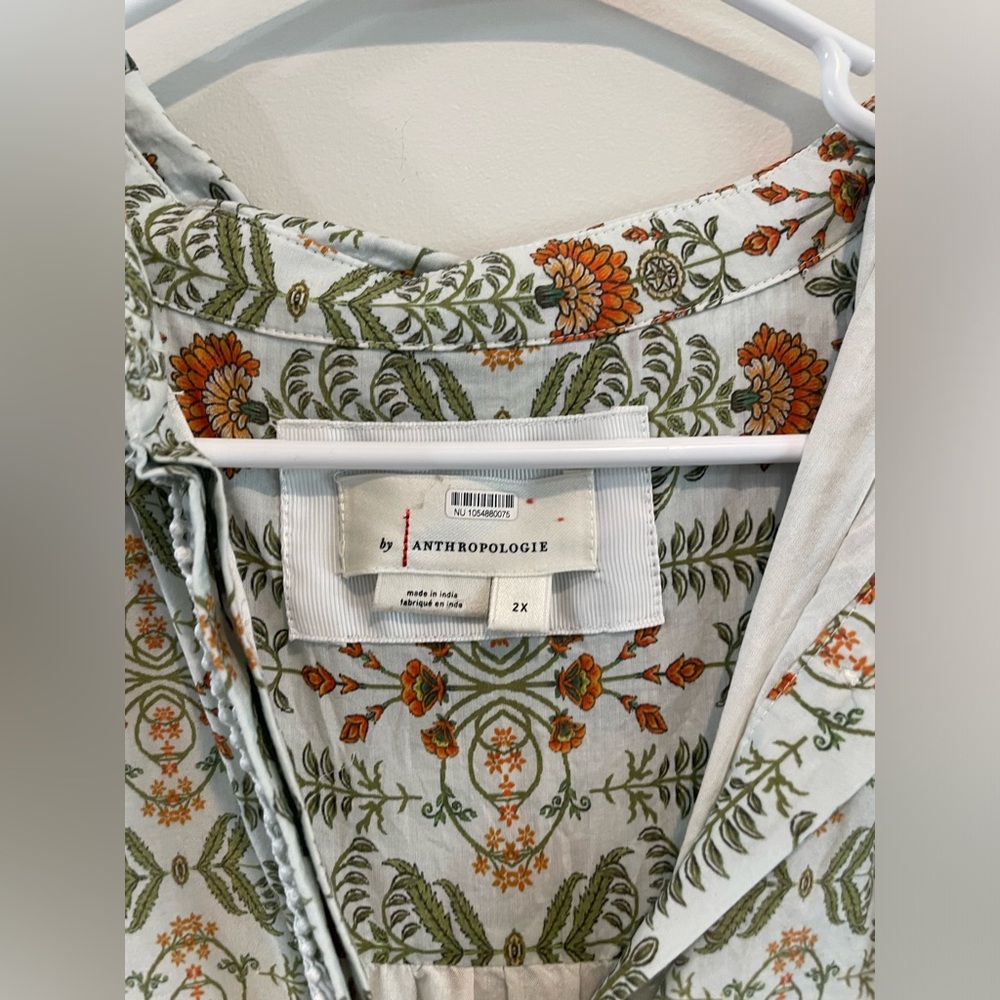 Anthropologie Boho Floral Tiered Maxi Dress in Cream with Red & Green Accents - Picture 9 of 10